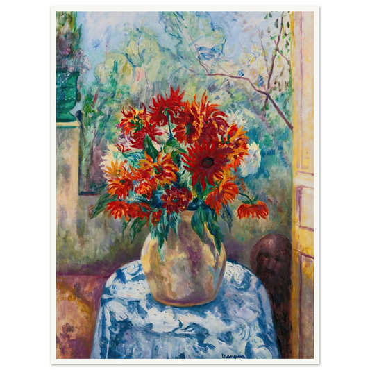 Dahlias Sur La Terrasse De L’oustalet, Saint-Tropez (1923) Art Print | Henri Manguin - Framed Poster - 30x40 cm / 12x16″ - Black frame