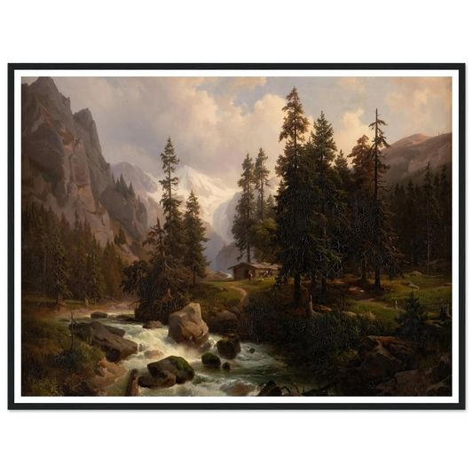 Dale in the High Alps at Gastein (1850) Art Print | August Behrendsen - Framed Poster - 30x40 cm / 12x16″ - Black frame