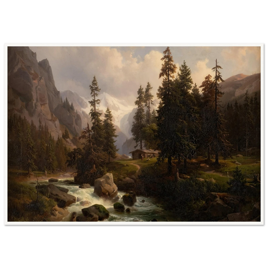 Dale in the High Alps at Gastein (1850) Art Print | August Behrendsen - Framed Poster - 30x40 cm / 12x16″ - Black frame