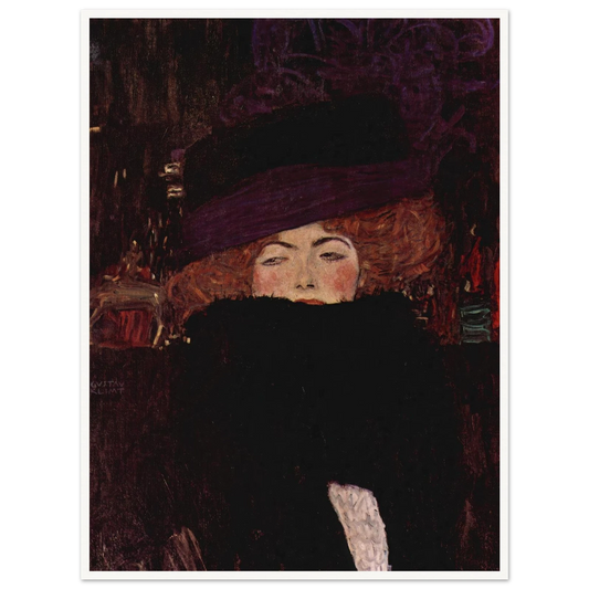 Dame mit Hut und Federboa (1909) Art Print | Gustav Klimt - Framed Poster - 30x40 cm / 12x16″ - Black frame