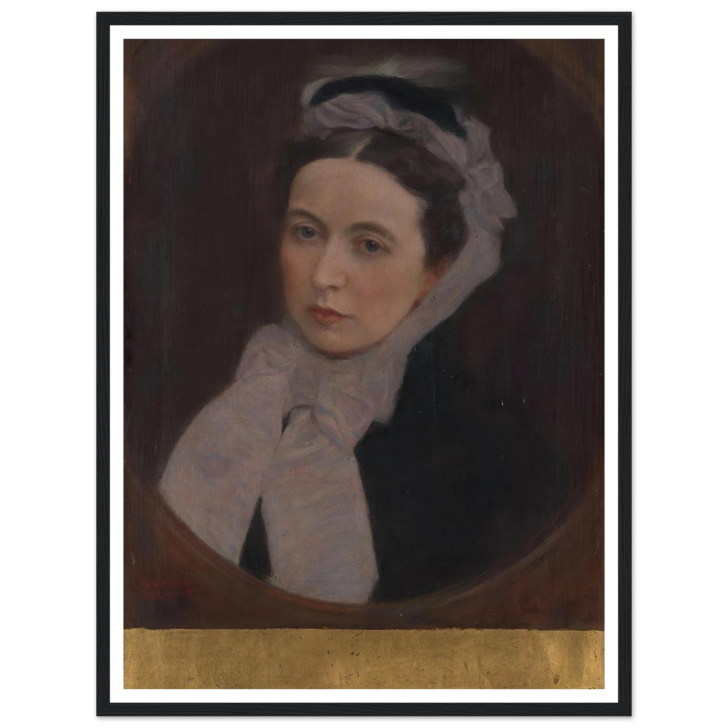 Dame mit lila Schal (ca 1895) Art Print | Gustav Klimt - Framed Poster - 30x40 cm / 12x16″ - Black frame