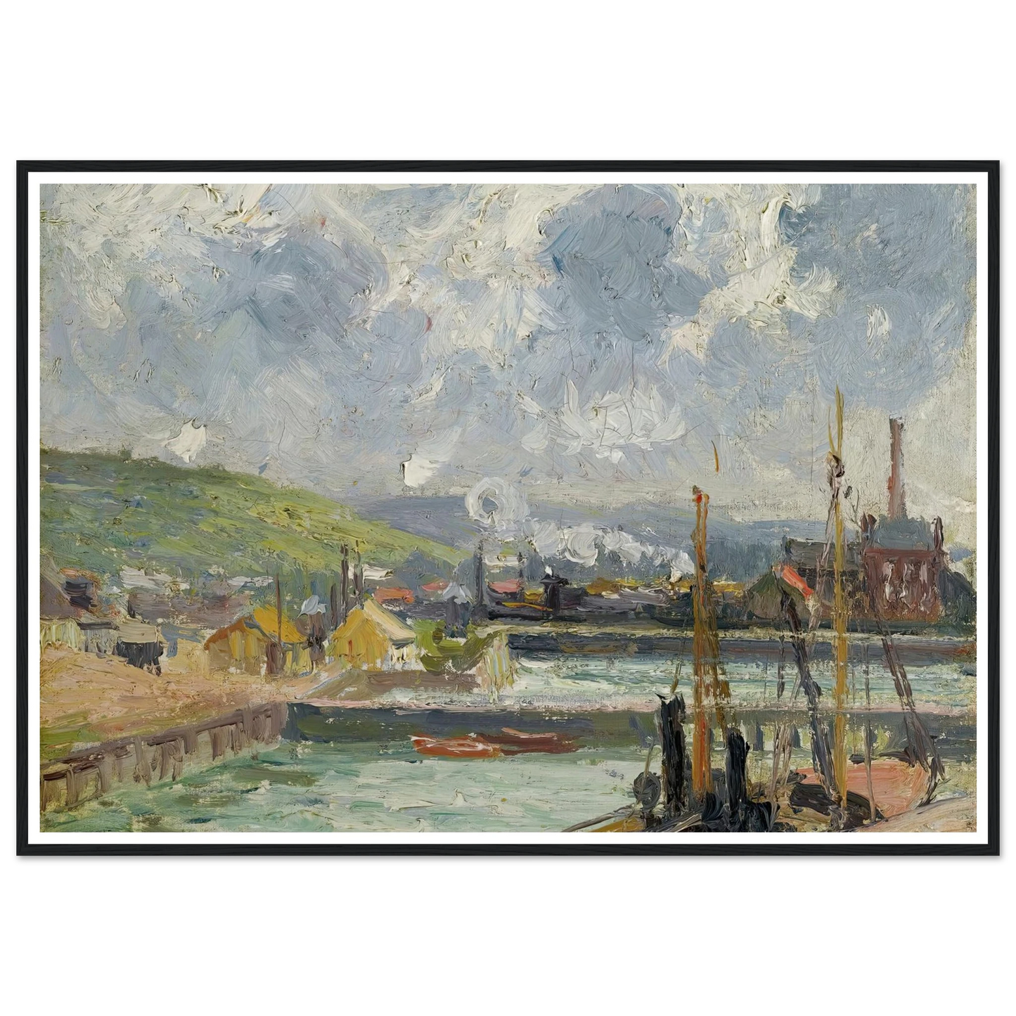 Darse De Pêche Et Bassin Duquesne, Dieppe, Temps Gris Lumineux (1902) Art Print | Camille Pissarro - Framed Poster - 30x40 cm / 12x16″ - Black frame