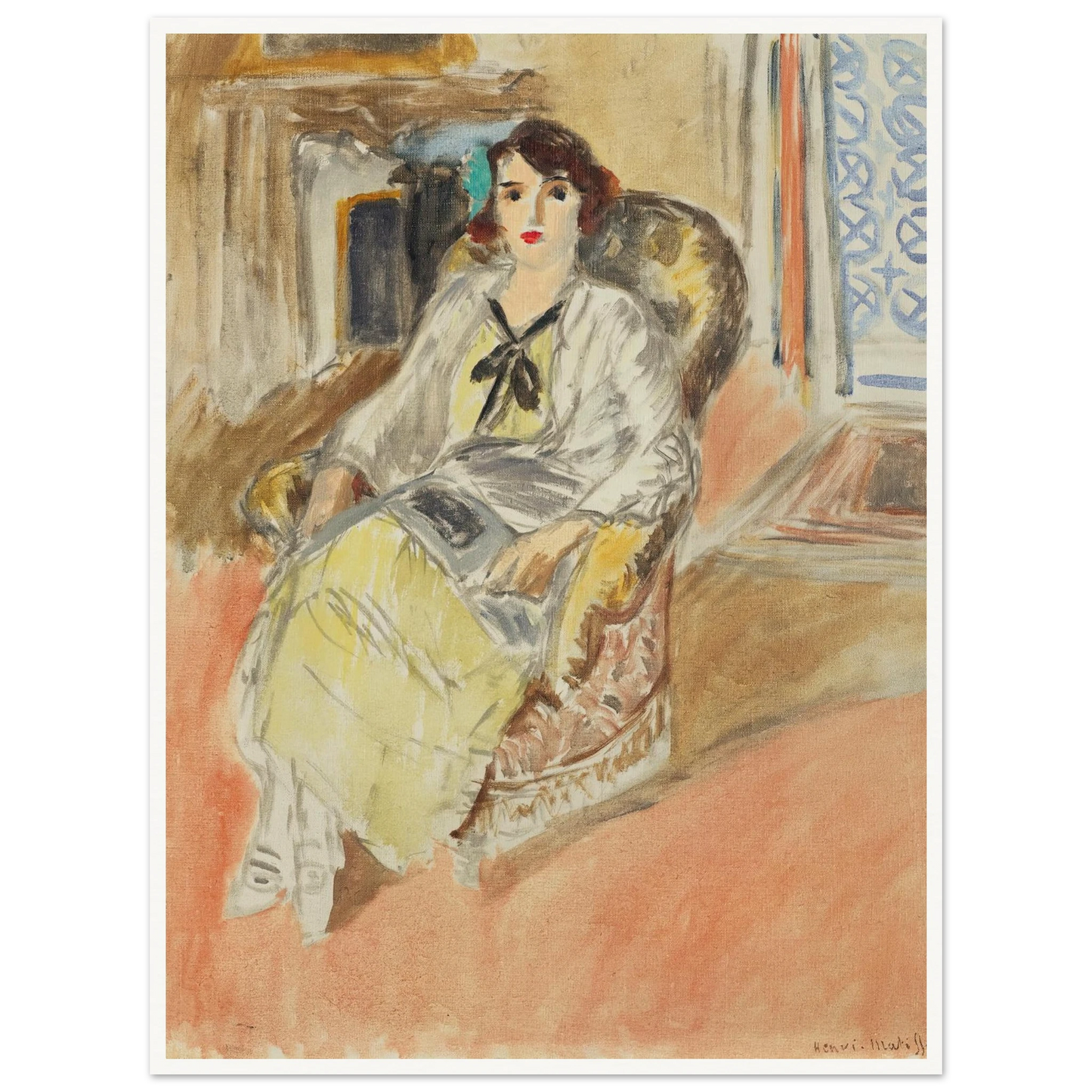 Jeune fille assise, robe jaune (1921-1922) Art Print | Henri Matisse-Quipham Collections