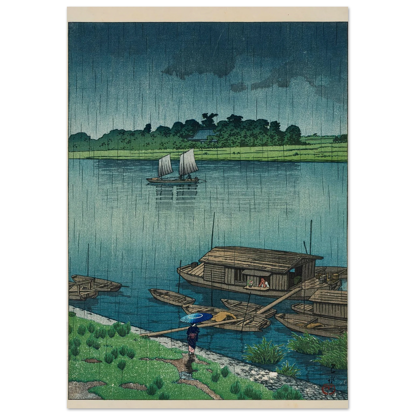 Samidare (Arakawa) (Early summer rain at Arakawa) (1932) Art Print | Kawase Hasui-Quipham Collections