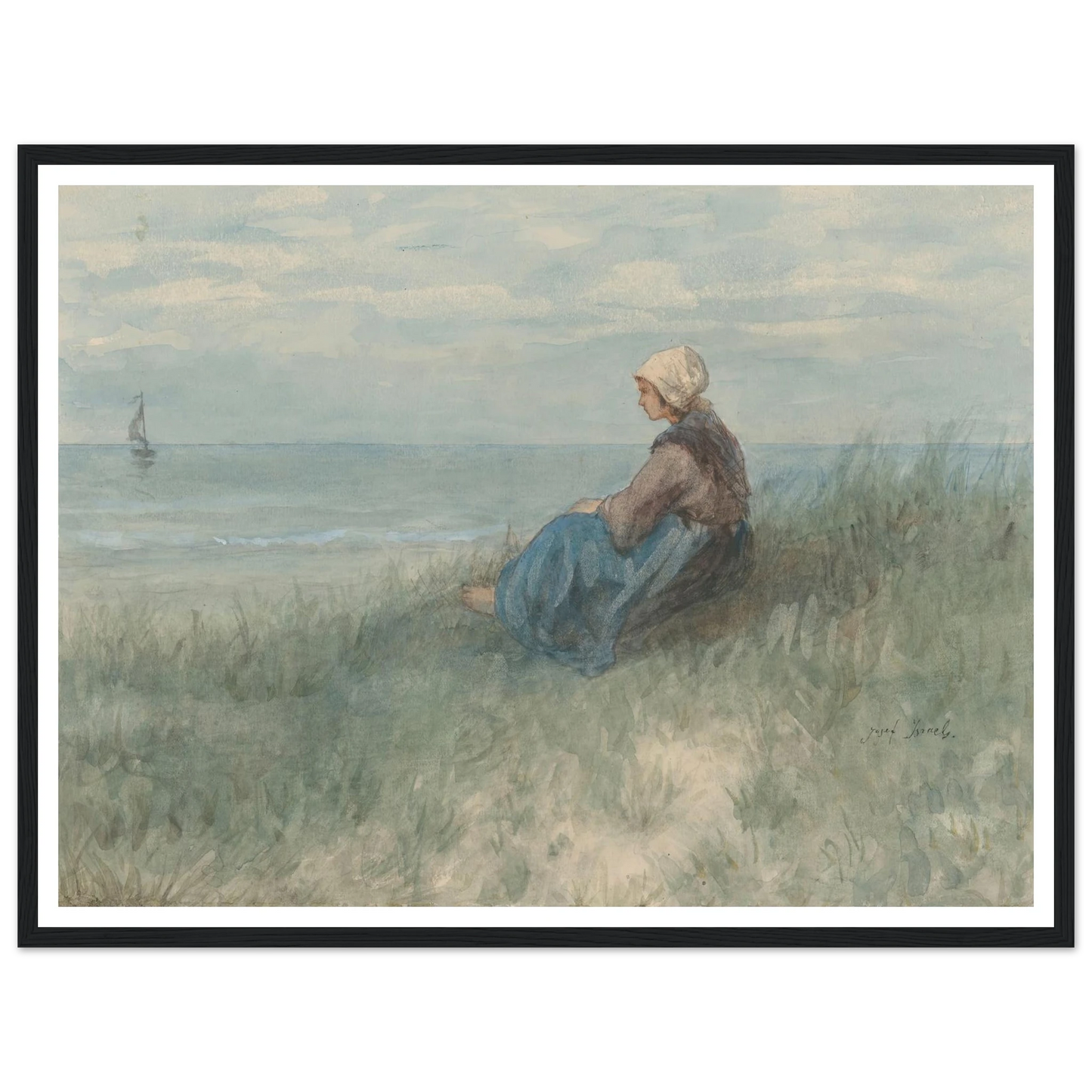 Een vrouw zit op een duin naar zee te kijken (1834 - 1911) Art Print | Jozef Israels-Quipham Collections