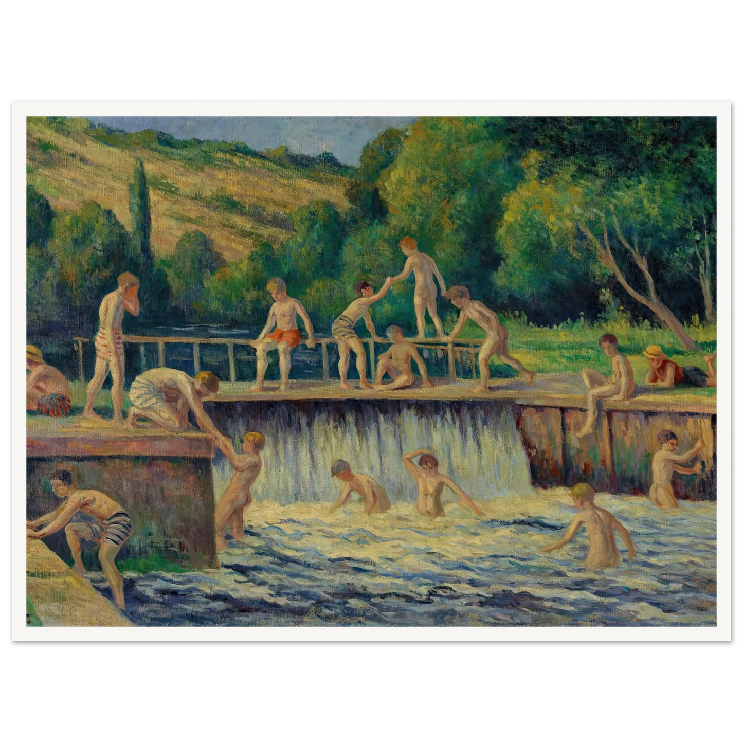 La baignade à Bessy-sur-Cure (circa 1908) Art Print | Maximilien Luce-Quipham Collections