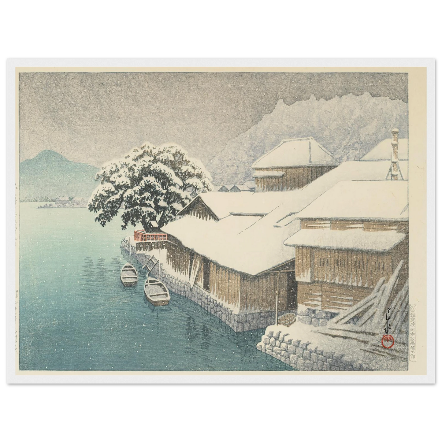 Ishinomaki no bosetsu (Evening Snow at Ishinomaki) (1935) Art Print | Kawase Hasui-Quipham Collections
