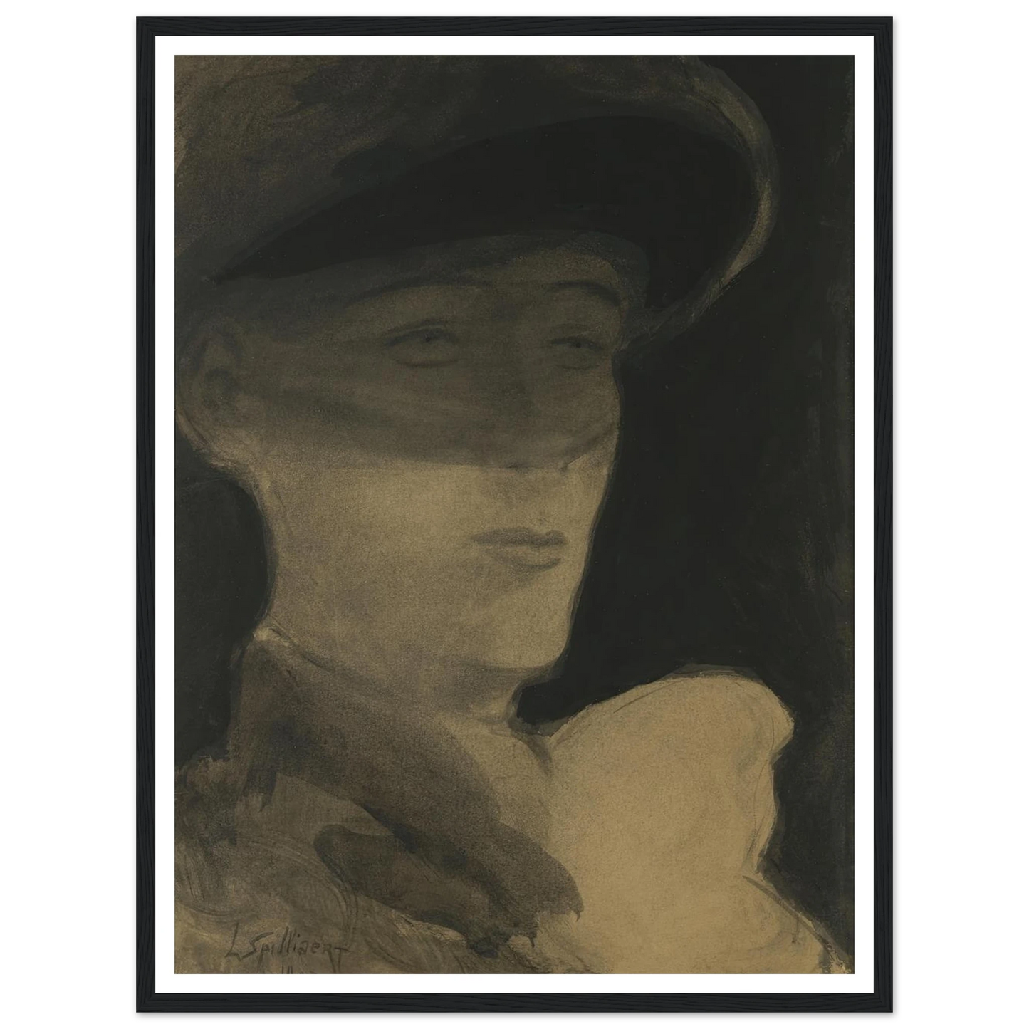 De dame met sluier (1903) Art Print | Leon Spilliaert - Framed Poster - 30x40 cm / 12x16″ - Black frame