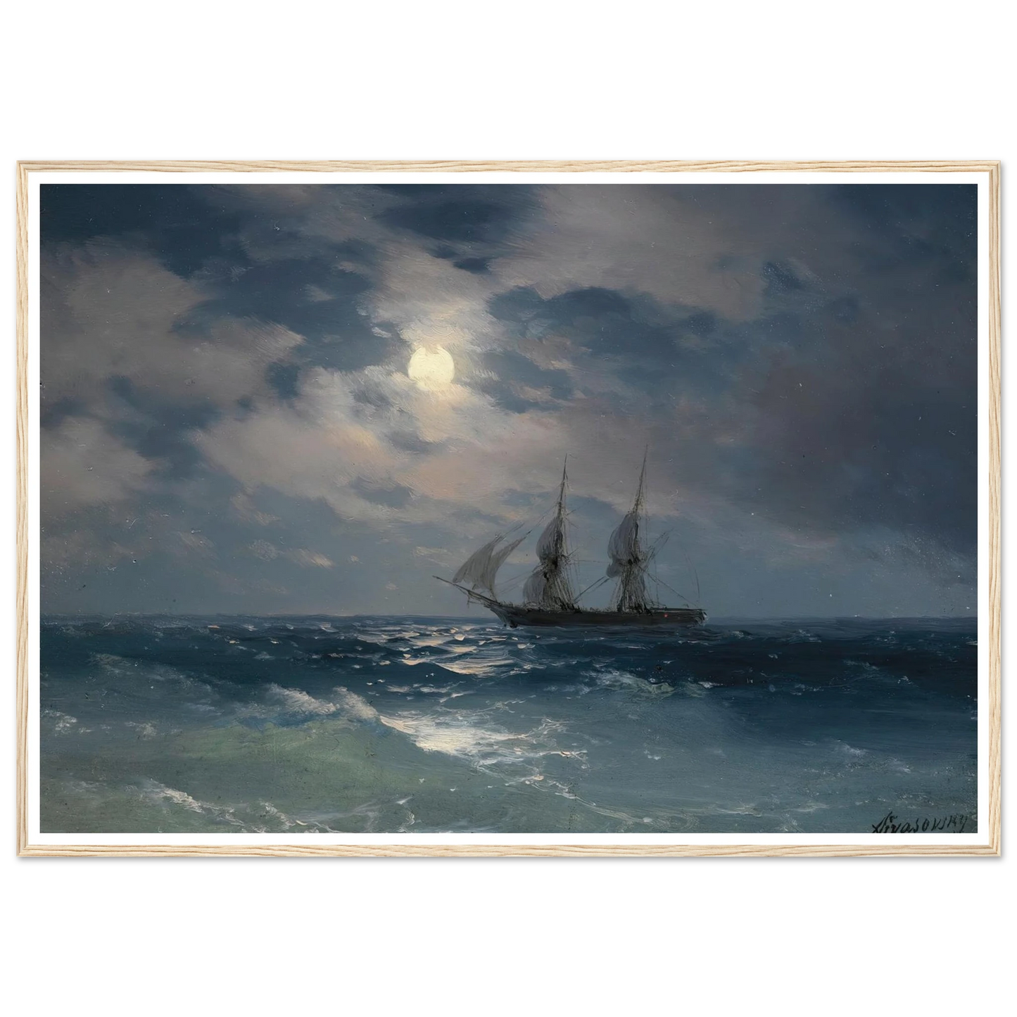 The Brig Mercury In Moonlight (1874) Art Print | Ivan Konstantinovich Aivazovsky-Quipham Collections