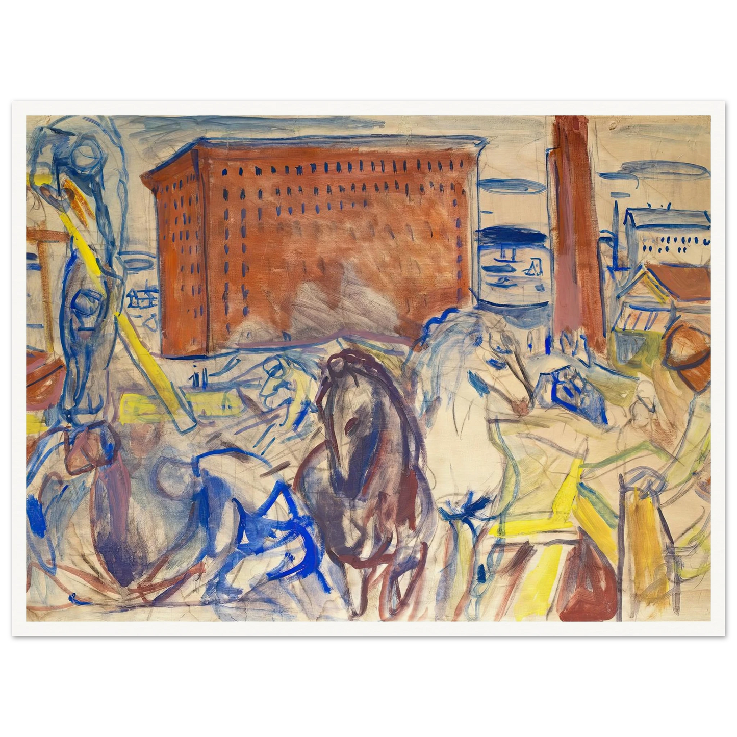 Horse Team on a Building Site (1928–1929) Art Print | Edvard Munch-Quipham Collections