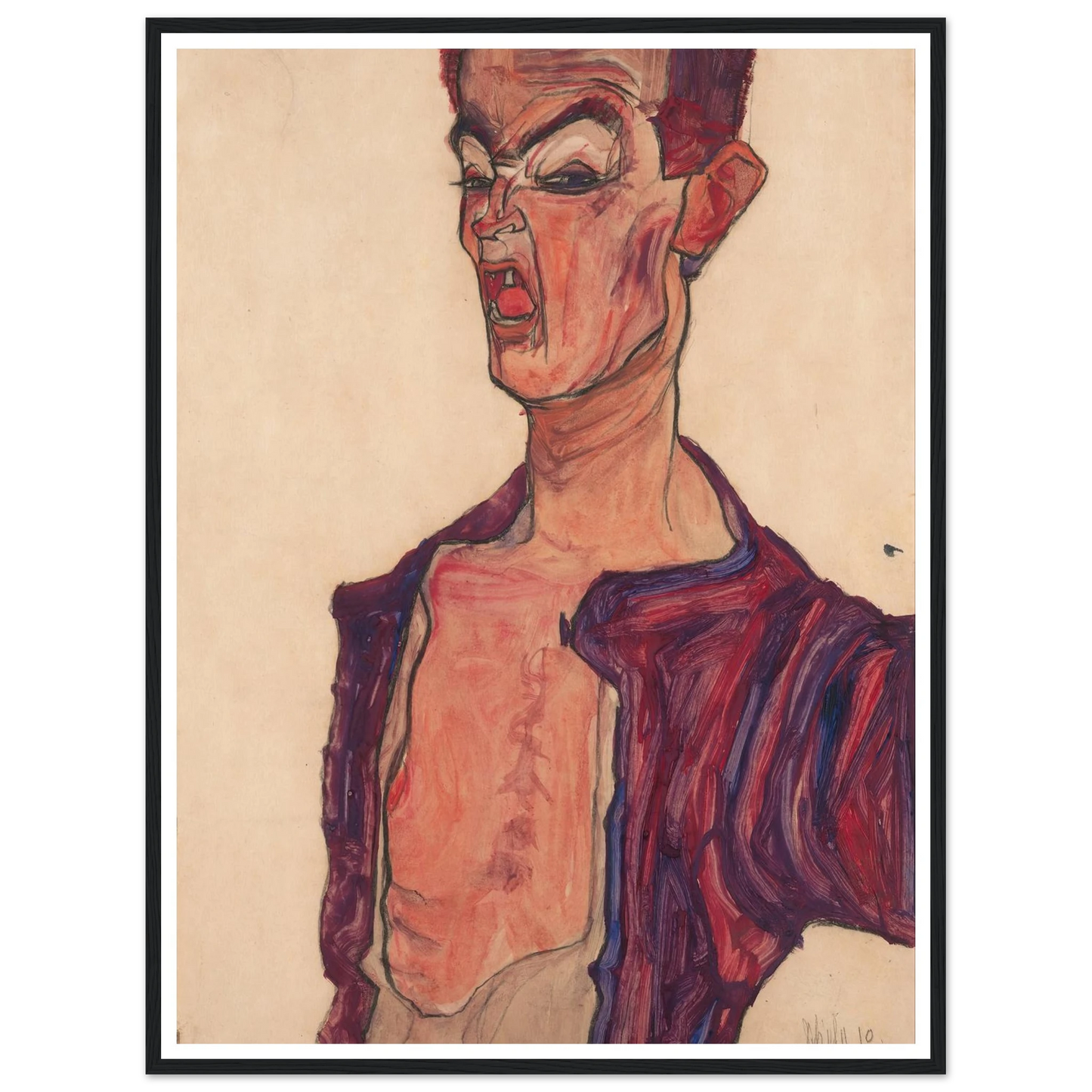 Self-Portrait, Grimacing (1910) Art Print | Egon Schiele-Quipham Collections