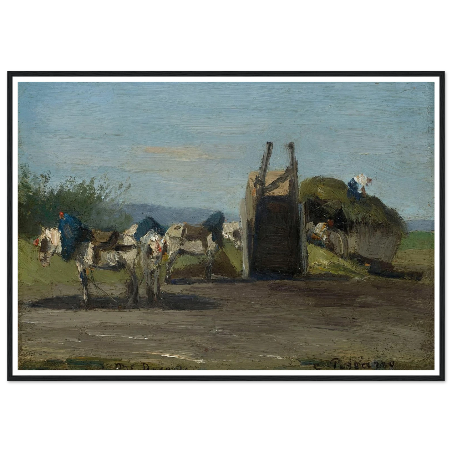 Chevaux blancs et charrettes (1862) Art Print | Camille Pissarro-Quipham Collections