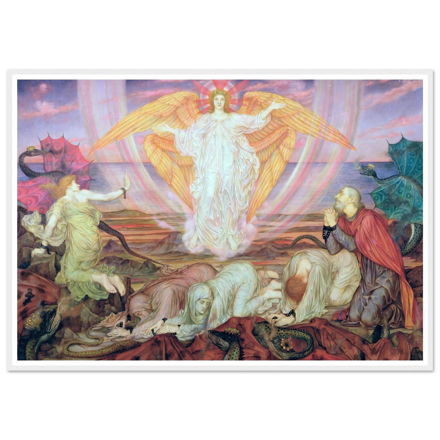 Death of the Dragon (circa 1914) Art Print | Evelyn de Morgan - Framed Poster - 30x40 cm / 12x16″ - Black frame