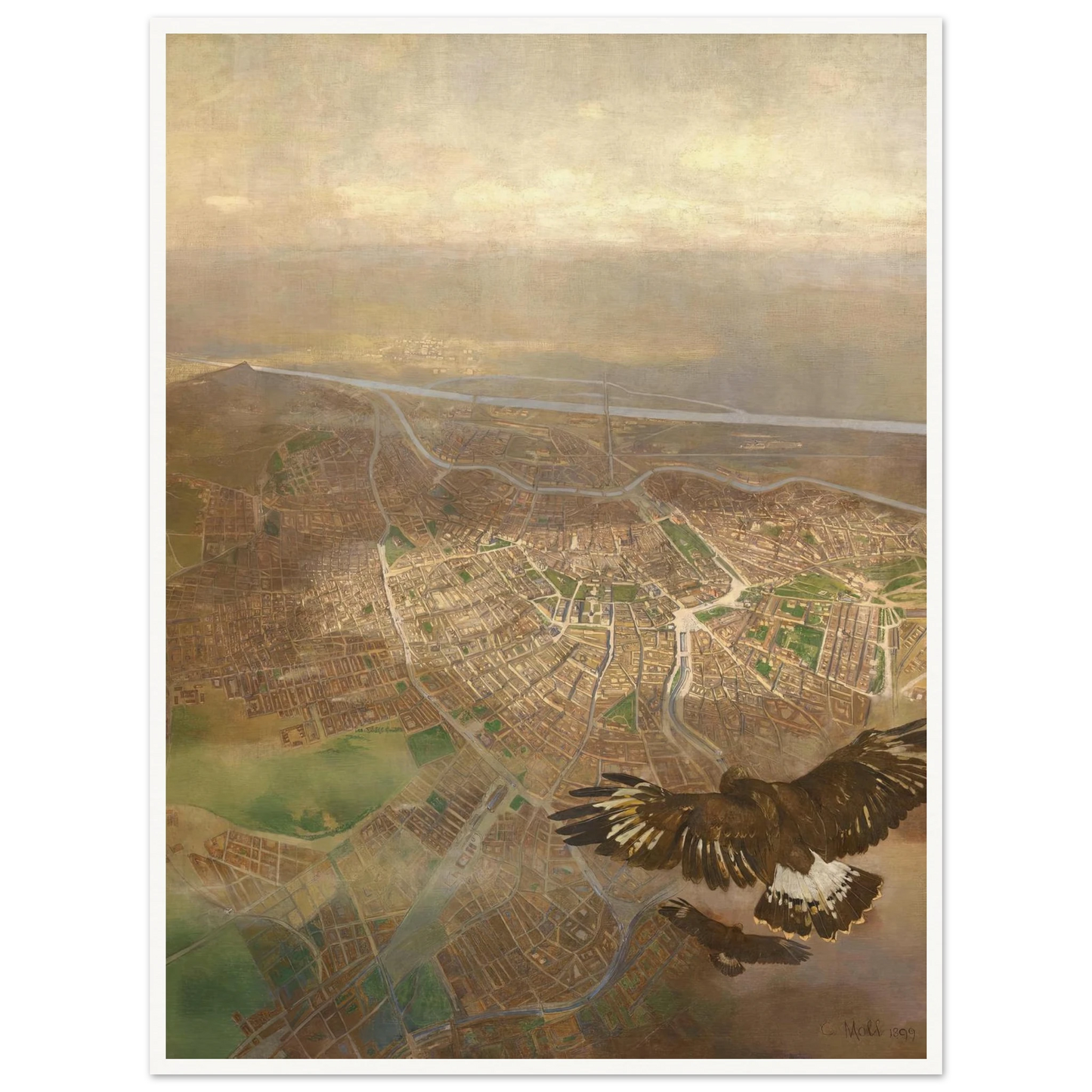 Blick auf Wien aus der Ballonhöhe von 3000m über der Schönbrunner Gloriette (1898) Art Print | Carl Moll-Quipham Collections