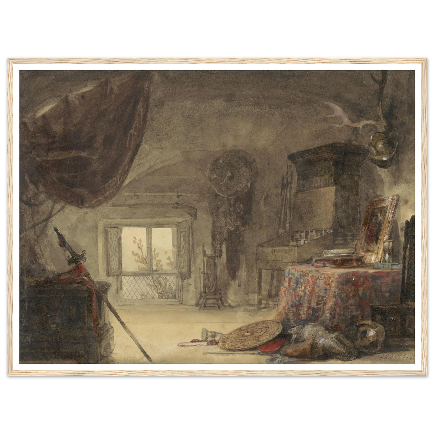 Zoldervertrek, ingericht als atelier (1830 - 1839) Art Print | David Roberts-Quipham Collections