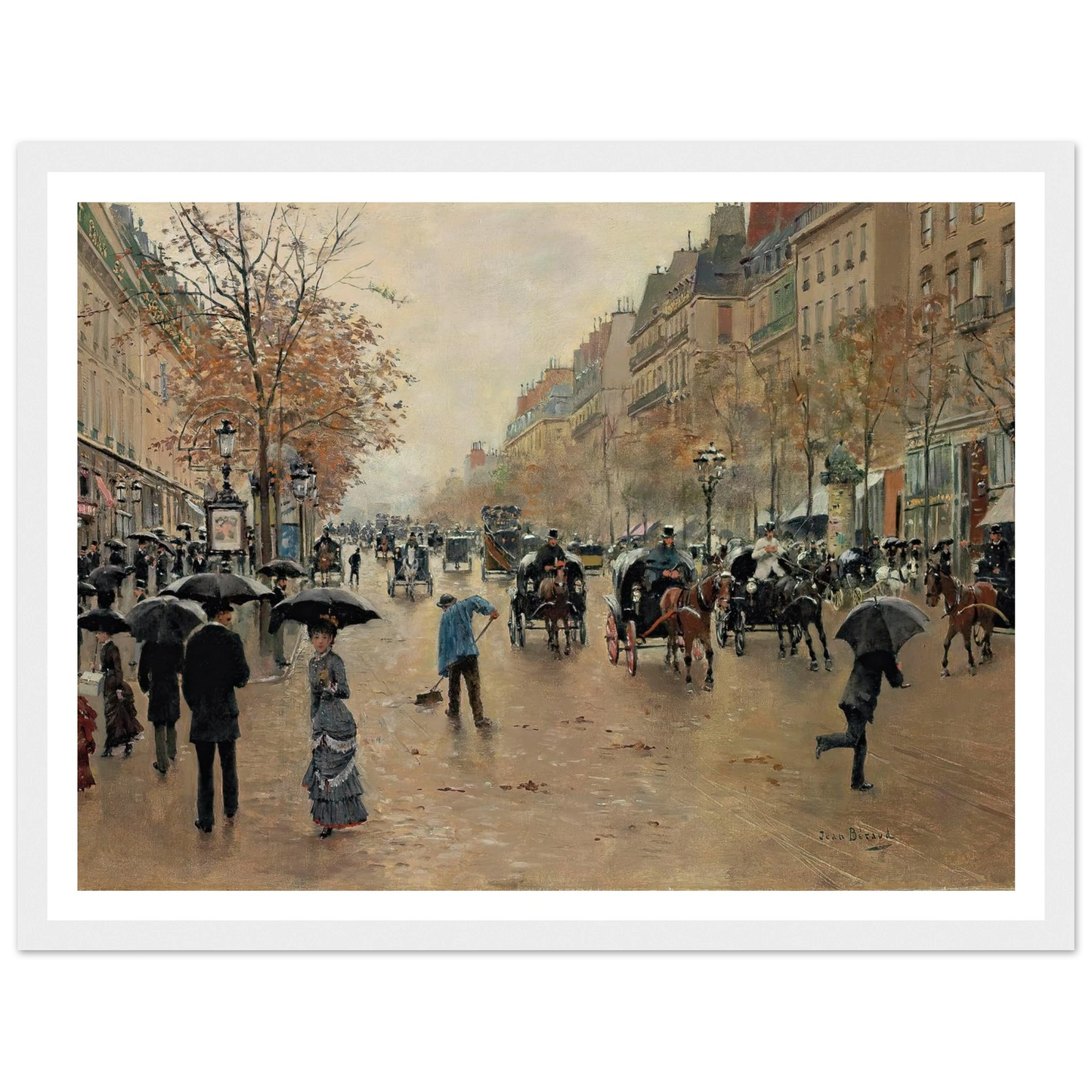 Boulevard Poissonnière en automne Art Print | Jean Beraud-Quipham Collections