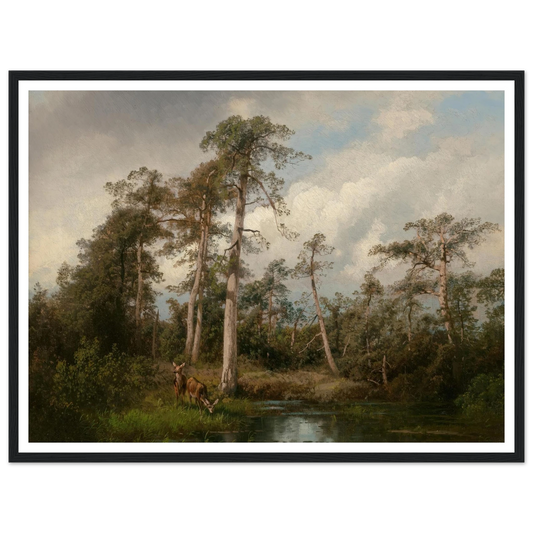 Deer in Gulph Hummock Art Print | Hermann Ottomar Herzog - Framed Poster - 30x40 cm / 12x16″ - Black frame