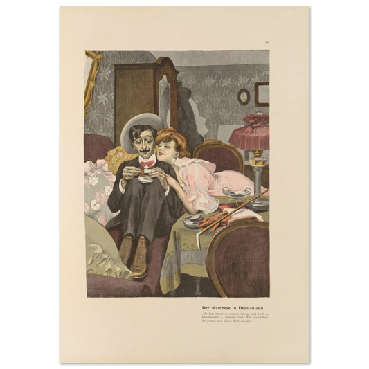 Der Marchese in Deutschland (1908) Art Print | Ferdinand Freiherr von Reznicek - Framed Poster - 30x40 cm / 12x16″ - Black frame