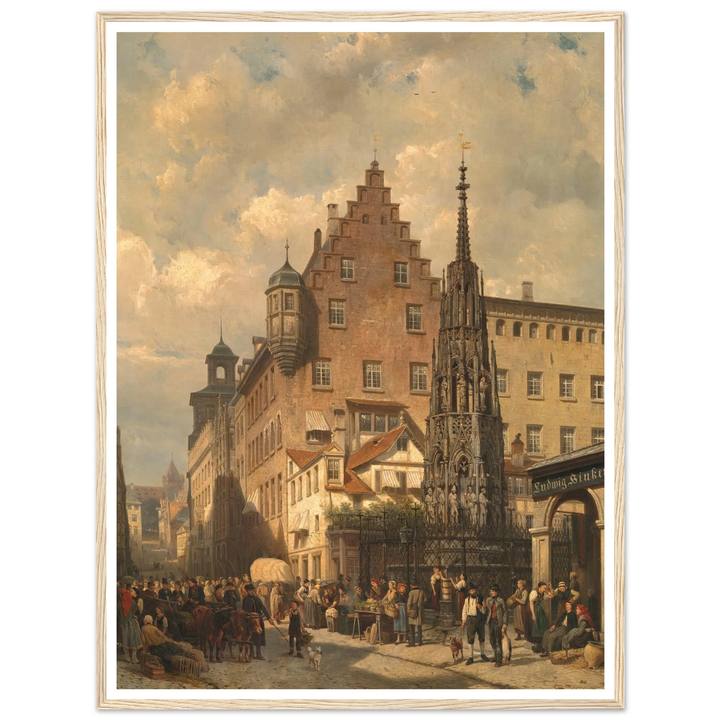‘Der Schöne Brunnen’ in Nuremberg (1876) Art Print | Cornelis Springer - Framed Poster - 30x40 cm / 12x16″ - Black frame