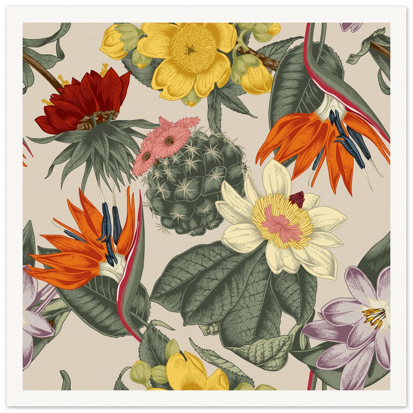 Desert Bird's Fancy Art Print | William Morris Inspired - Framed Poster - 30x30 cm / 12x12″ - Black frame