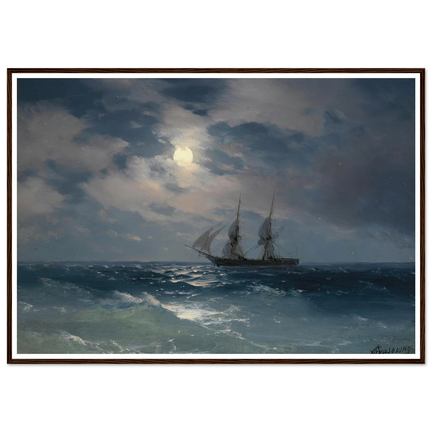 The Brig Mercury In Moonlight (1874) Art Print | Ivan Konstantinovich Aivazovsky-Quipham Collections