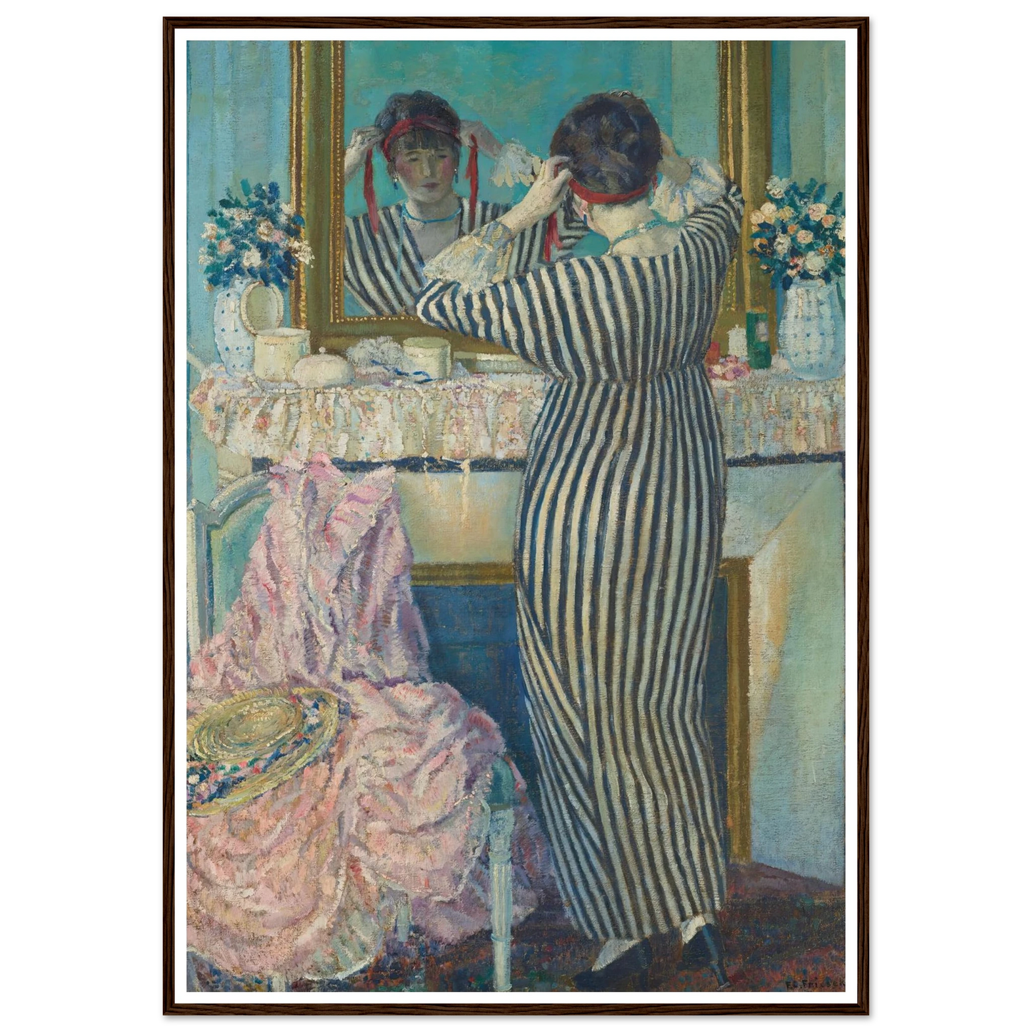 Girl Dressing Her Hair (Girl Arranging Her Headdress) (1912) Art Print | Frederick Carl Frieseke-Quipham Collections