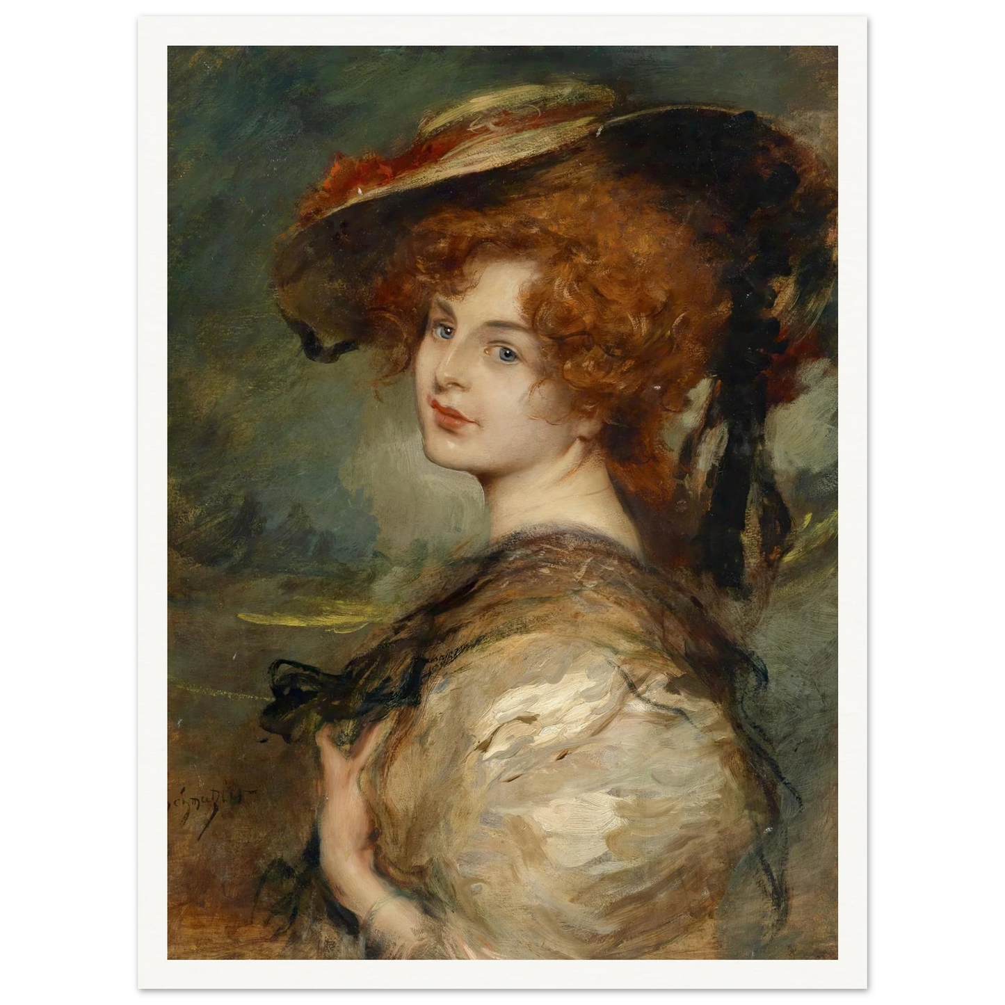 Bildnis einer Dame mit rotem Haar und Hut Art Print | Leopold Schmutzler-Quipham Collections