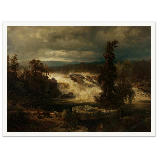 Die Labrofälle bei Kongsberg in Norwegen (1859) Art Print | August Wilhelm Leu - Framed Poster - 30x40 cm / 12x16″ - Black frame
