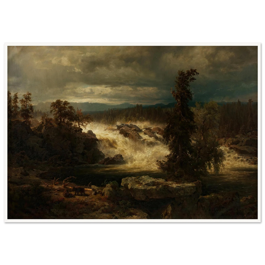 Die Labrofälle bei Kongsberg in Norwegen (1859) Art Print | August Wilhelm Leu - Framed Poster - 30x40 cm / 12x16″ - Black frame