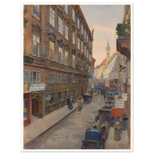 Die Singerstrasse (1900) Art Print | Carl Moll - Framed Poster - 30x40 cm / 12x16″ - Black frame