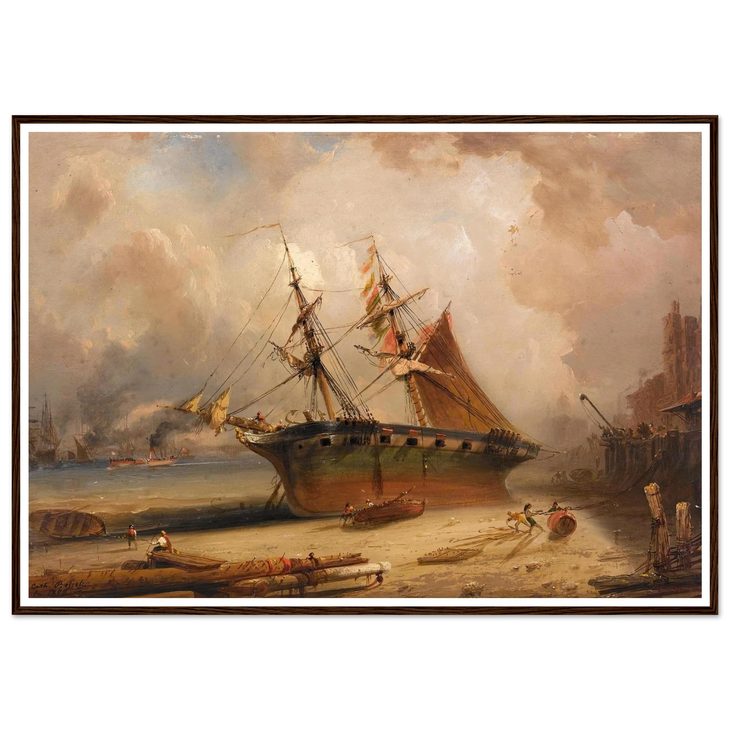 Die Themse (1877) Art Print | Carlo Bossoli - Framed Poster - 30x40 cm / 12x16″ - Black frame