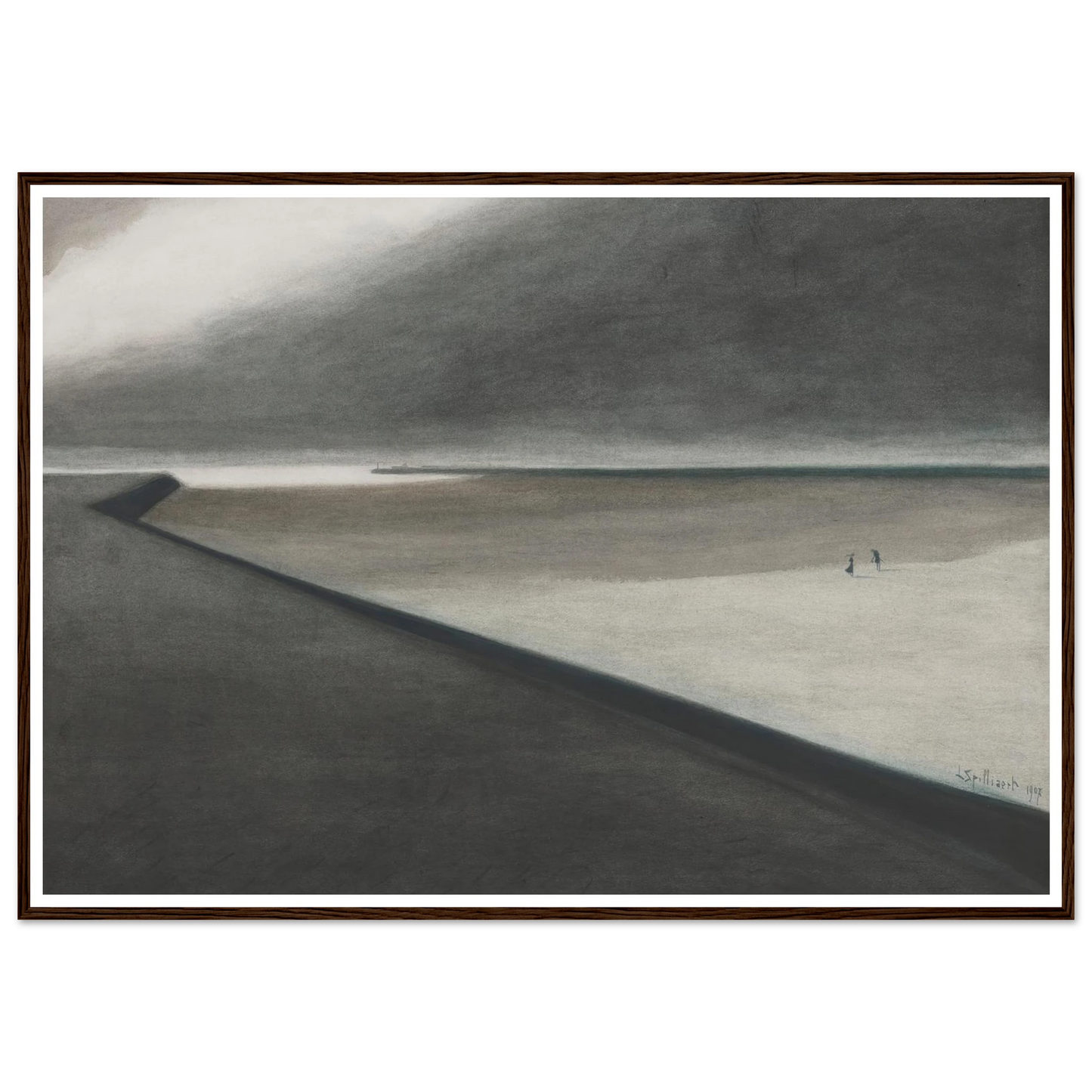 Digue et plage (1907) Art Print | Leon Spilliaert - Framed Poster - 30x40 cm / 12x16″ - Black frame