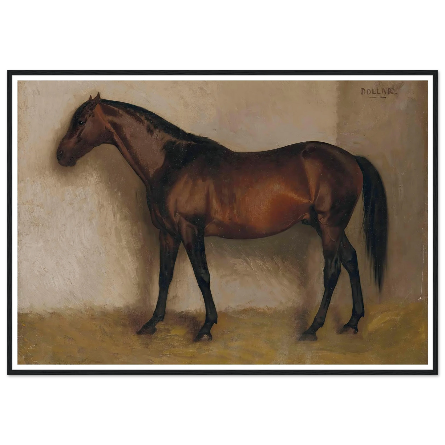 Dollar, a Bay Hunter in a loose Box Art Print | Jean Leon Gerome - Framed Poster - 30x40 cm / 12x16″ - Black frame