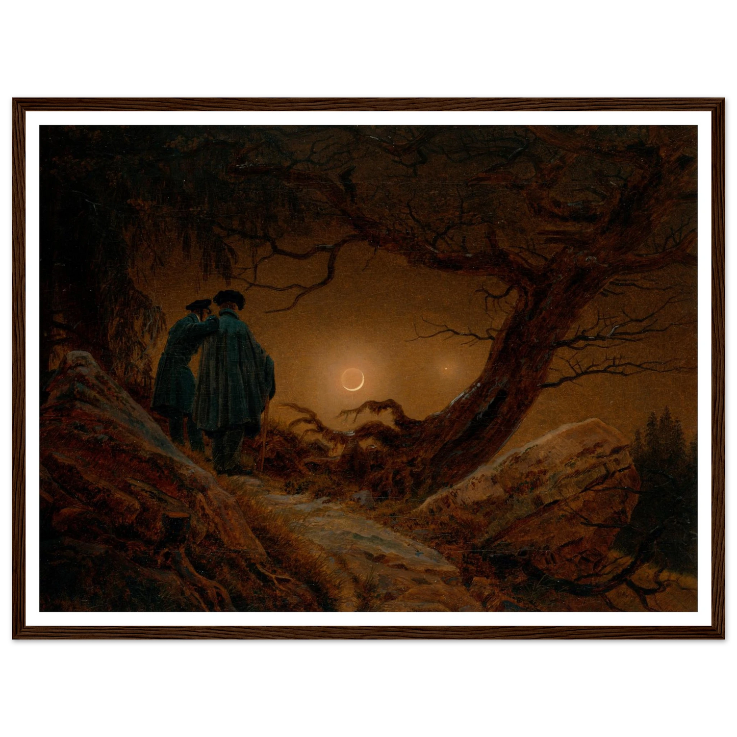 Du Homoj Kontemplante la Lunon, 1819-20 Art Print | Caspar David Friedrich - Framed Poster - 30x40 cm / 12x16″ - Black frame