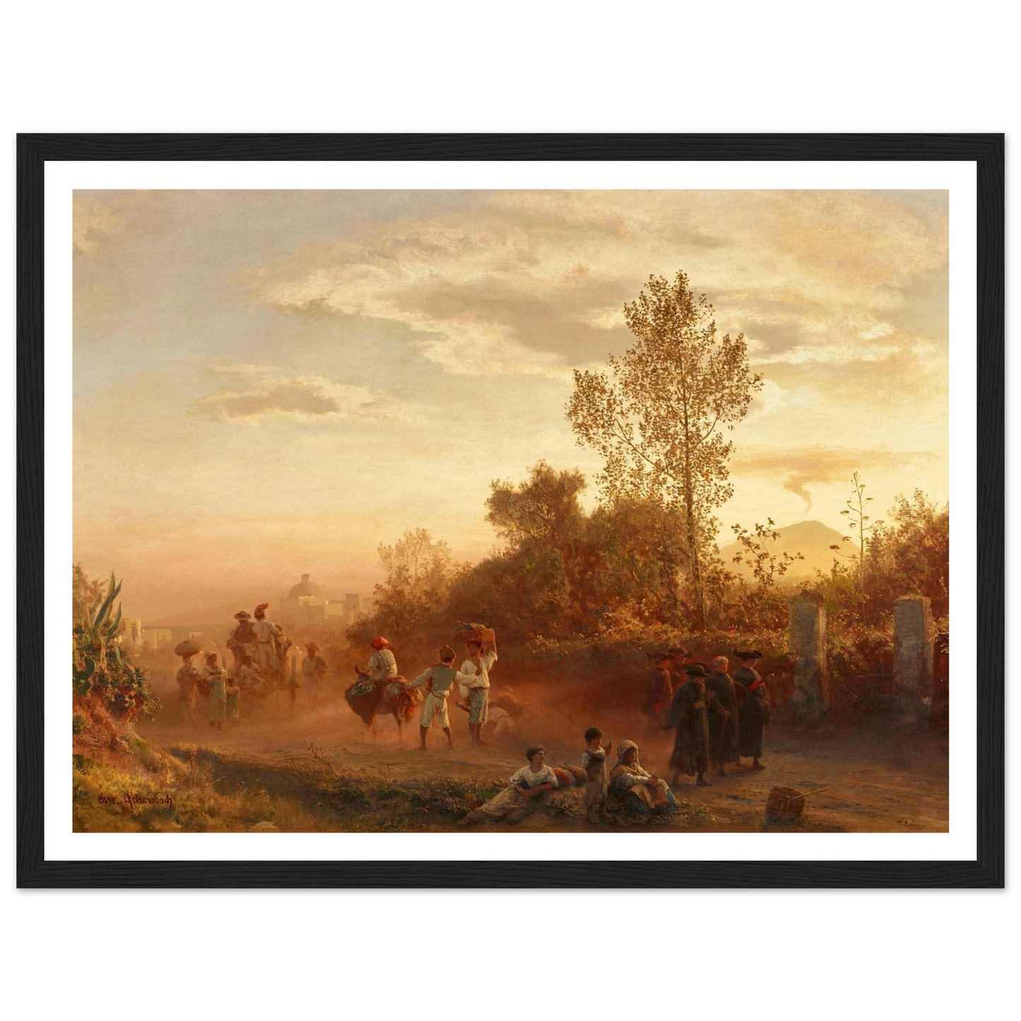 Landstraße bei Neapel mit Vesuv im Hintergrund Art Print | Oswald Achenbach-Quipham Collections