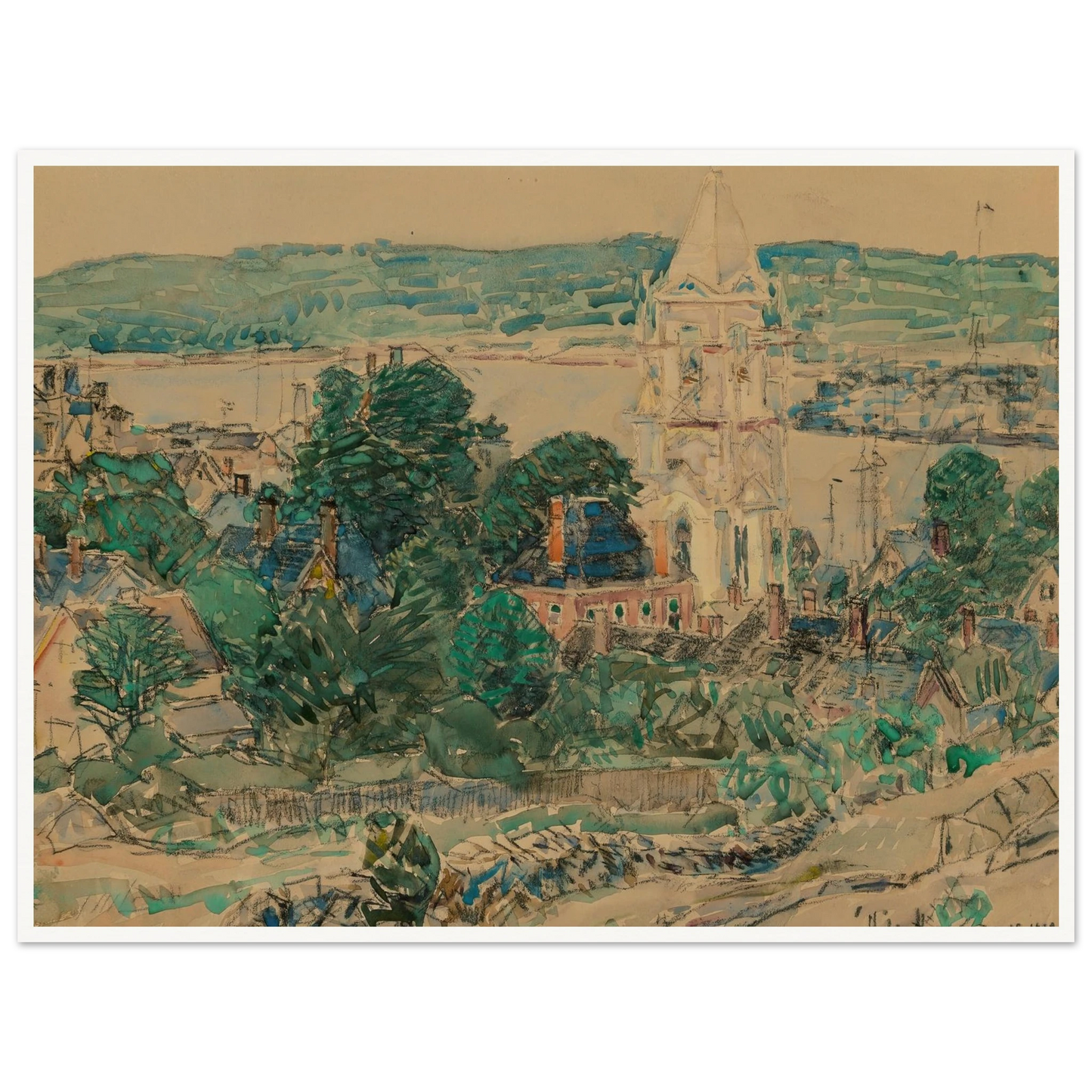 Shingling the First Baptist Church, Gloucester study (1919) Art Print | Childe Hassam-Quipham Collections