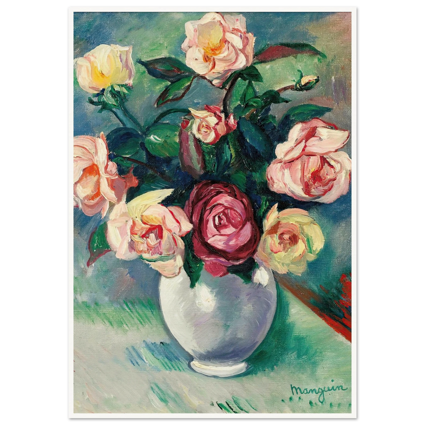 Bouquet De Roses Dans Un Vase Blanc (1912) Art Print | Henri Manguin-Quipham Collections