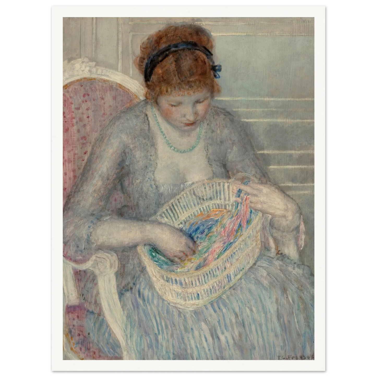 Girl with a Basket of Ribbons (1915) Art Print | Frederick Carl Frieseke-Quipham Collections