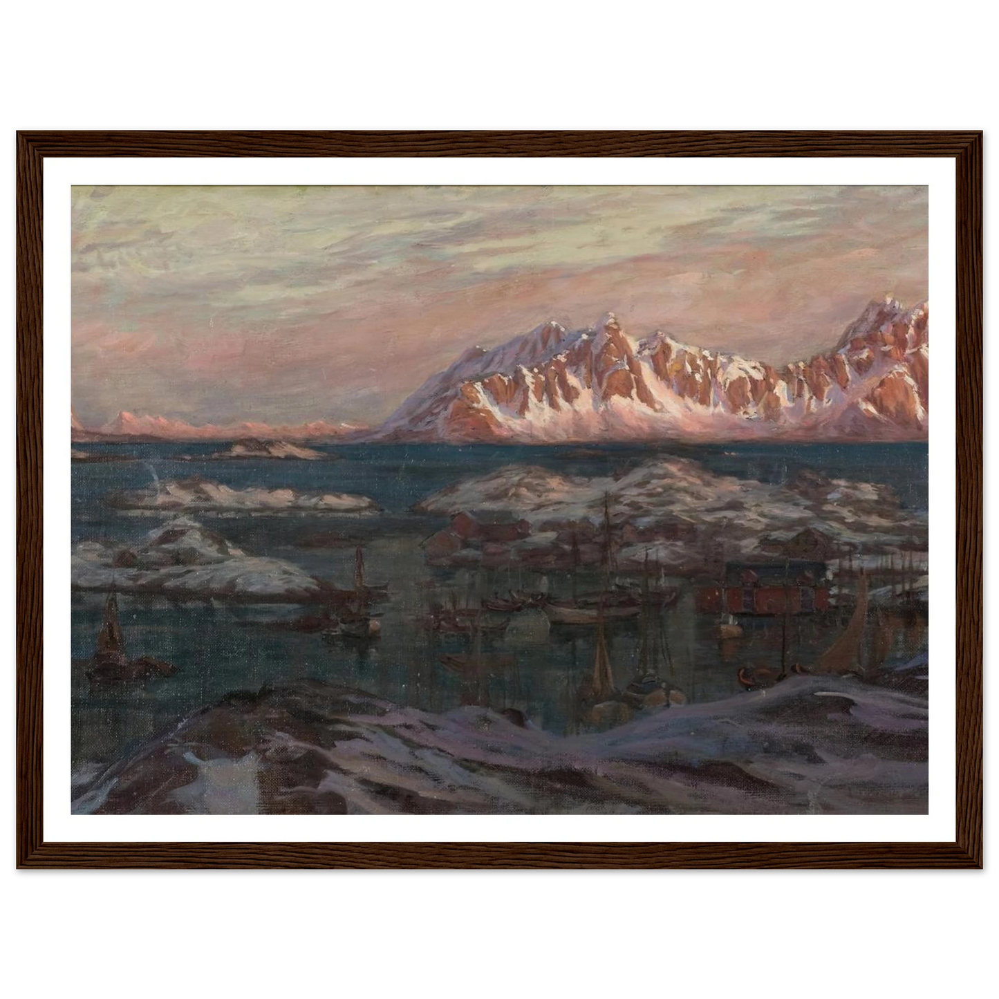 Fishing Harbour with Sunlit Mountains. Study from North Norway Art Print | Anna Boberg-Quipham Collections