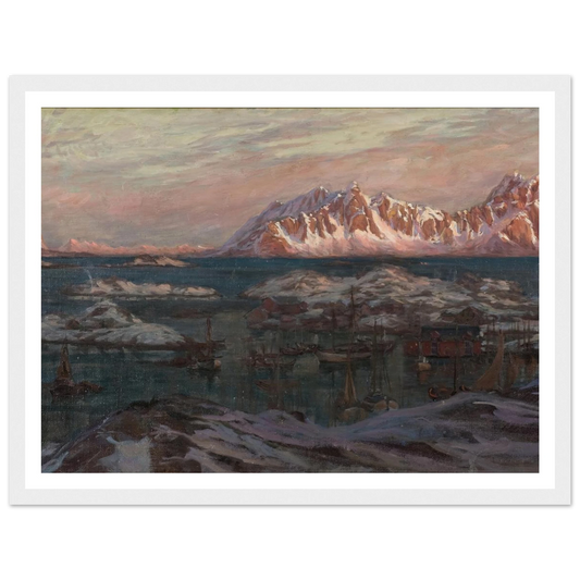 Fishing Harbour with Sunlit Mountains. Study from North Norway Art Print | Anna Boberg-Quipham Collections