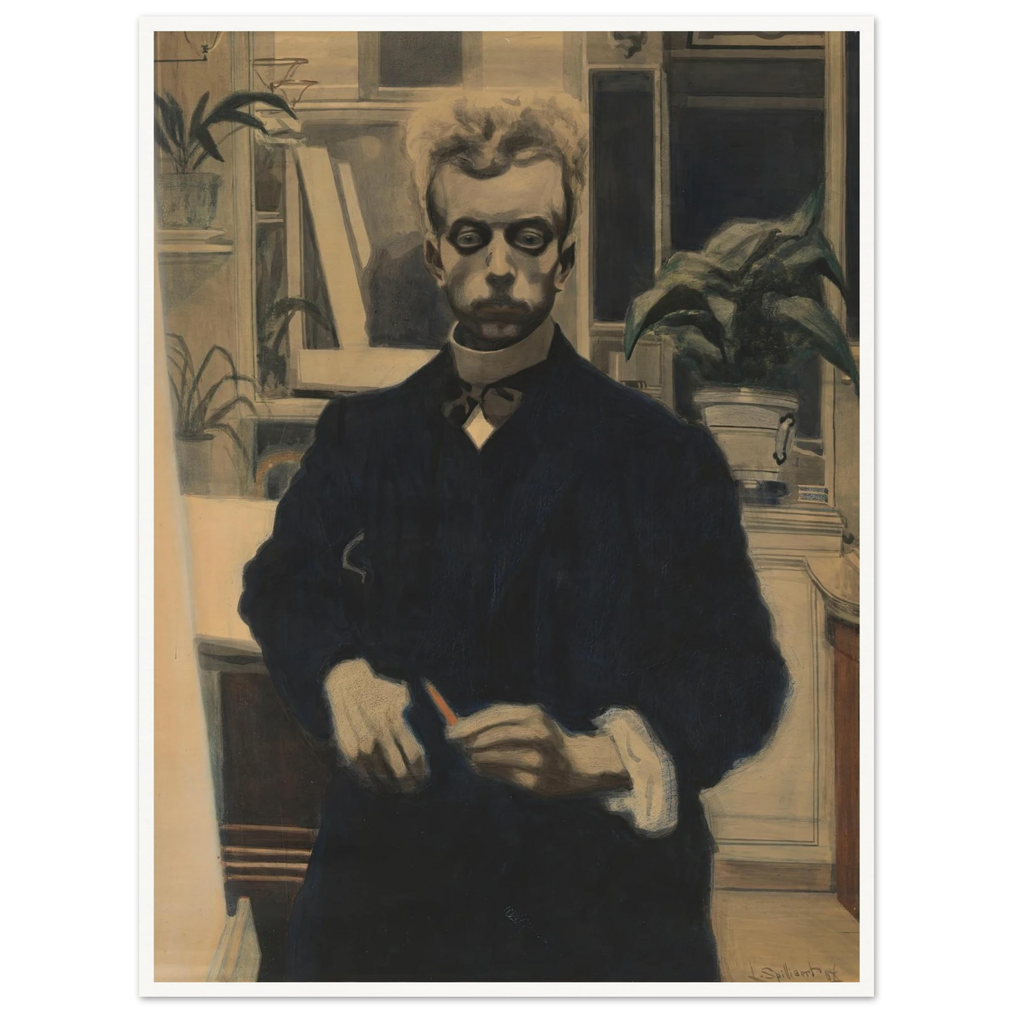 Zelfportret met rood potlood (1908) Art Print | Leon Spilliaert-Quipham Collections