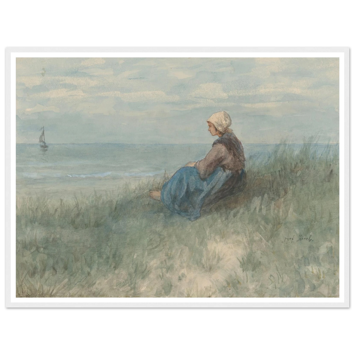 Een vrouw zit op een duin naar zee te kijken (1834 - 1911) Art Print | Jozef Israels-Quipham Collections