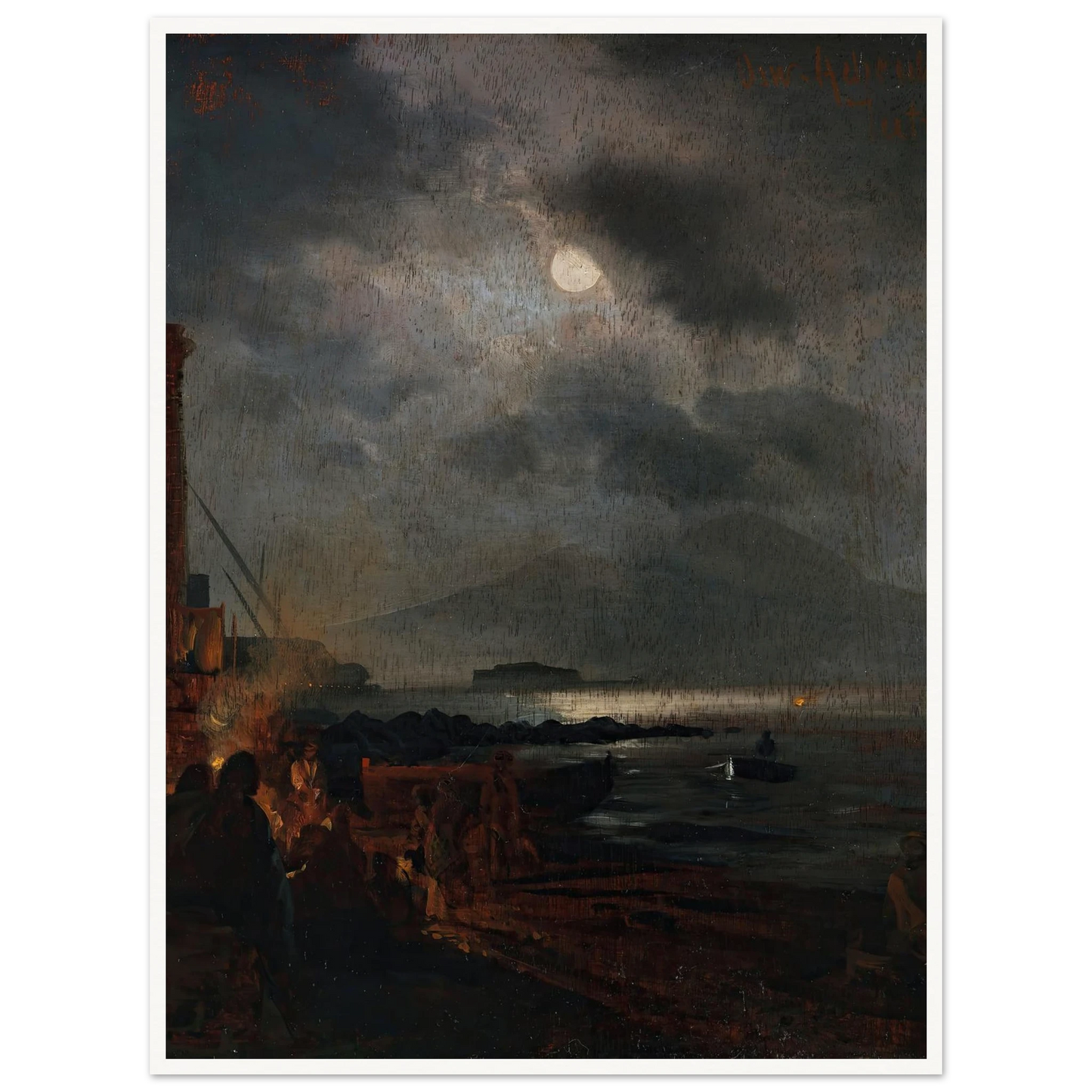Fischer in der Bucht von Neapel bei Mondschein (1885) Art Print | Oswald Achenbach-Quipham Collections