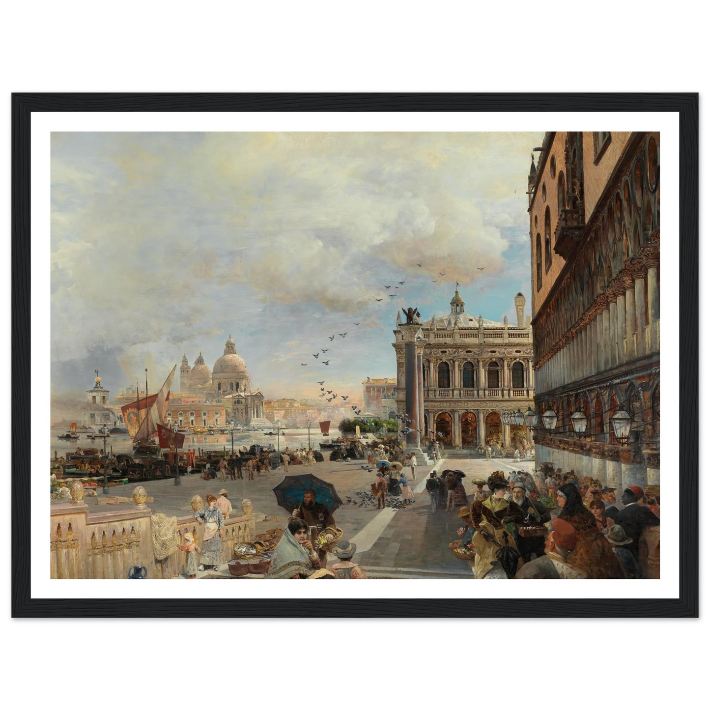 Venice, A View Of The Piazzetta, With The Biblioteca Marciana, Santa Maria Della Salute And The Dogana Art Print | Oswald Achenbach-Quipham Collections