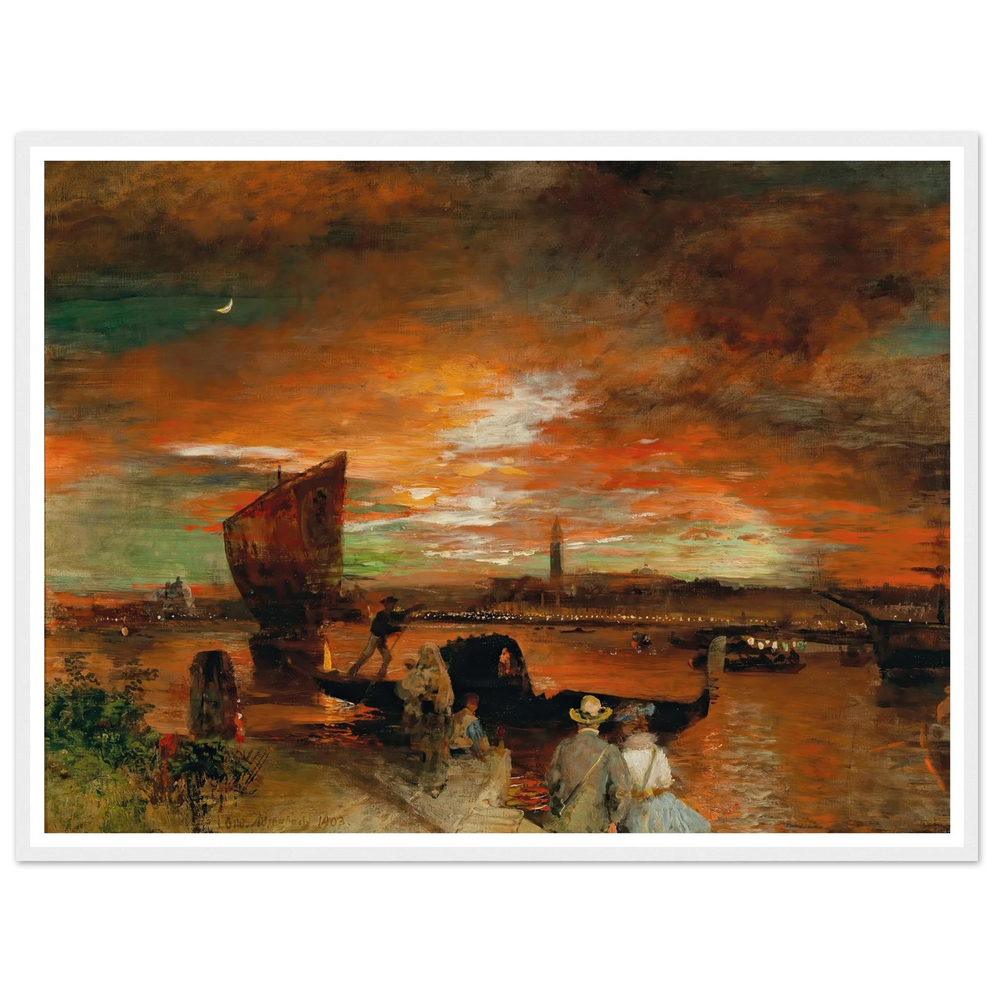 A scene at dusk in Venice (1903) Art Print | Oswald Achenbach-Quipham Collections