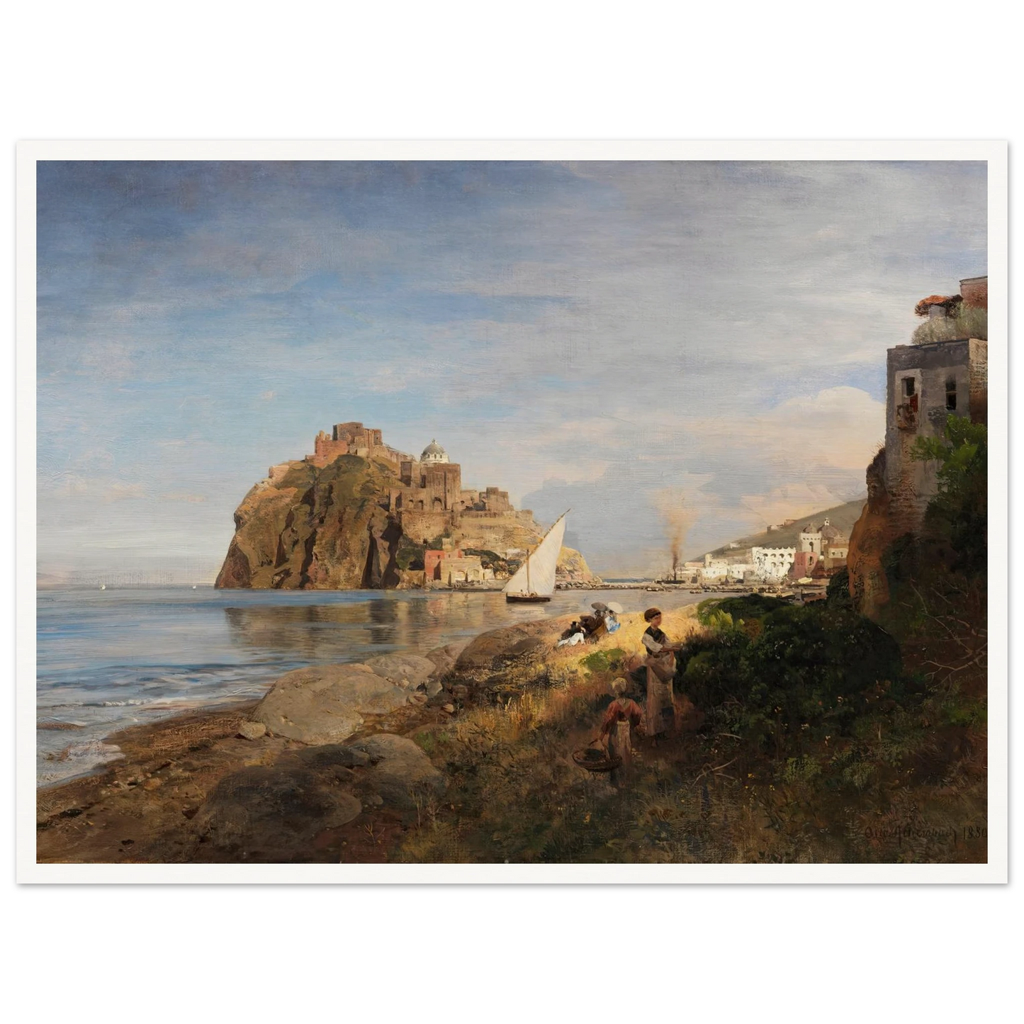 Ischia mit Blick auf das Castello Aragonese (1880) Art Print | Oswald Achenbach-Quipham Collections