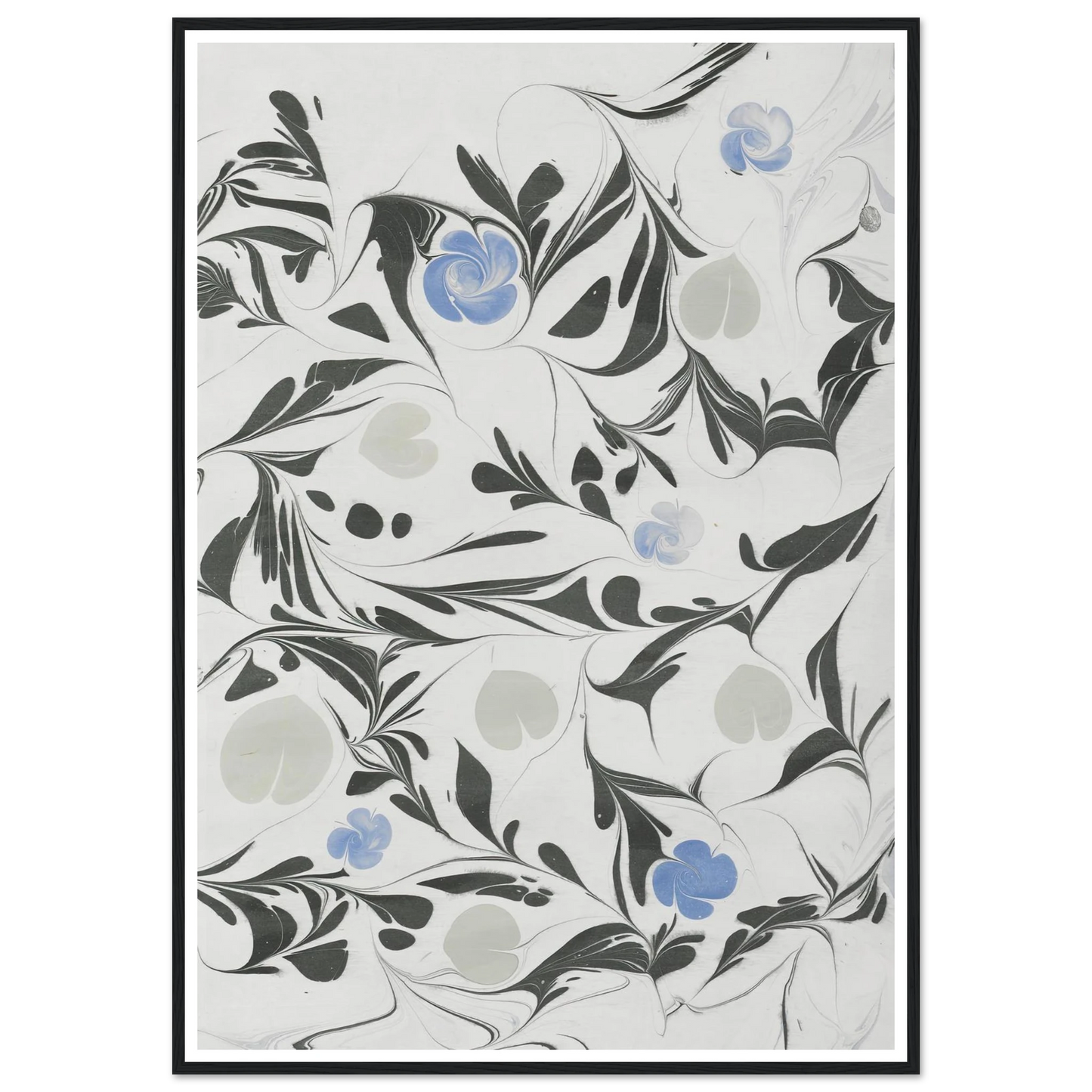 Marmorpapier (mit Blüten und herzförmigen Blättern) (1890 - 1910) Art Print | Anker Kyster-Quipham Collections