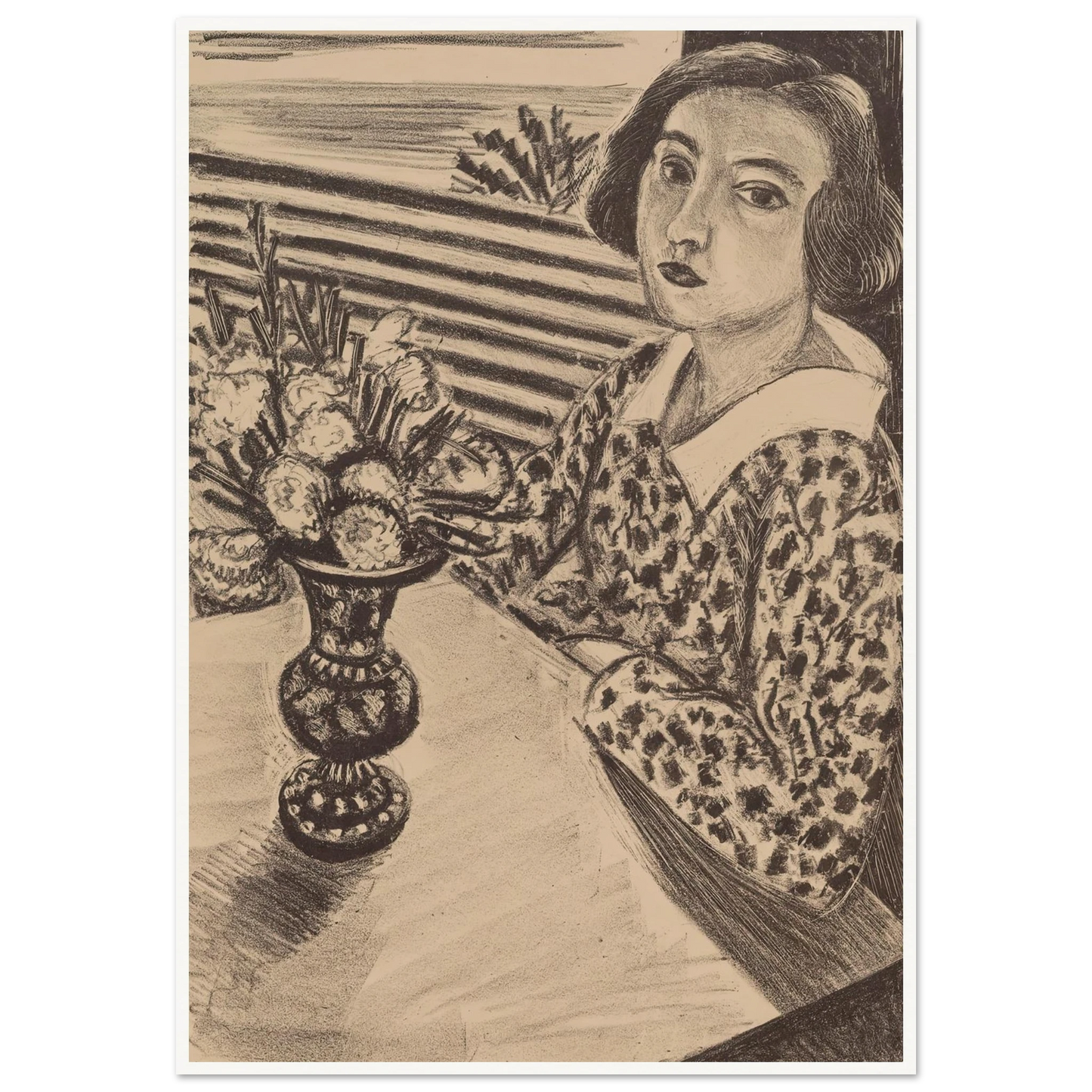 Seated Young Girl with a Bouquet of Flowers (1923) Art Print | Henri Matisse-Quipham Collections