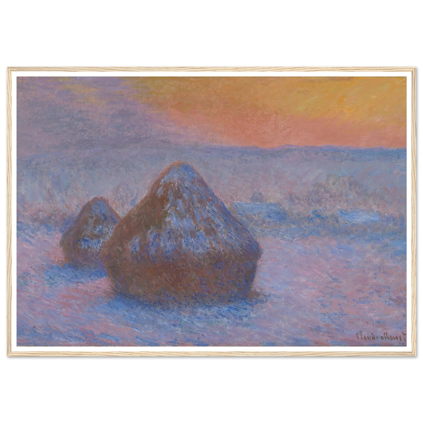 Stacks of Wheat (Sunset, Snow Effect) (1890-91) Art Print | Claude Monet-Quipham Collections