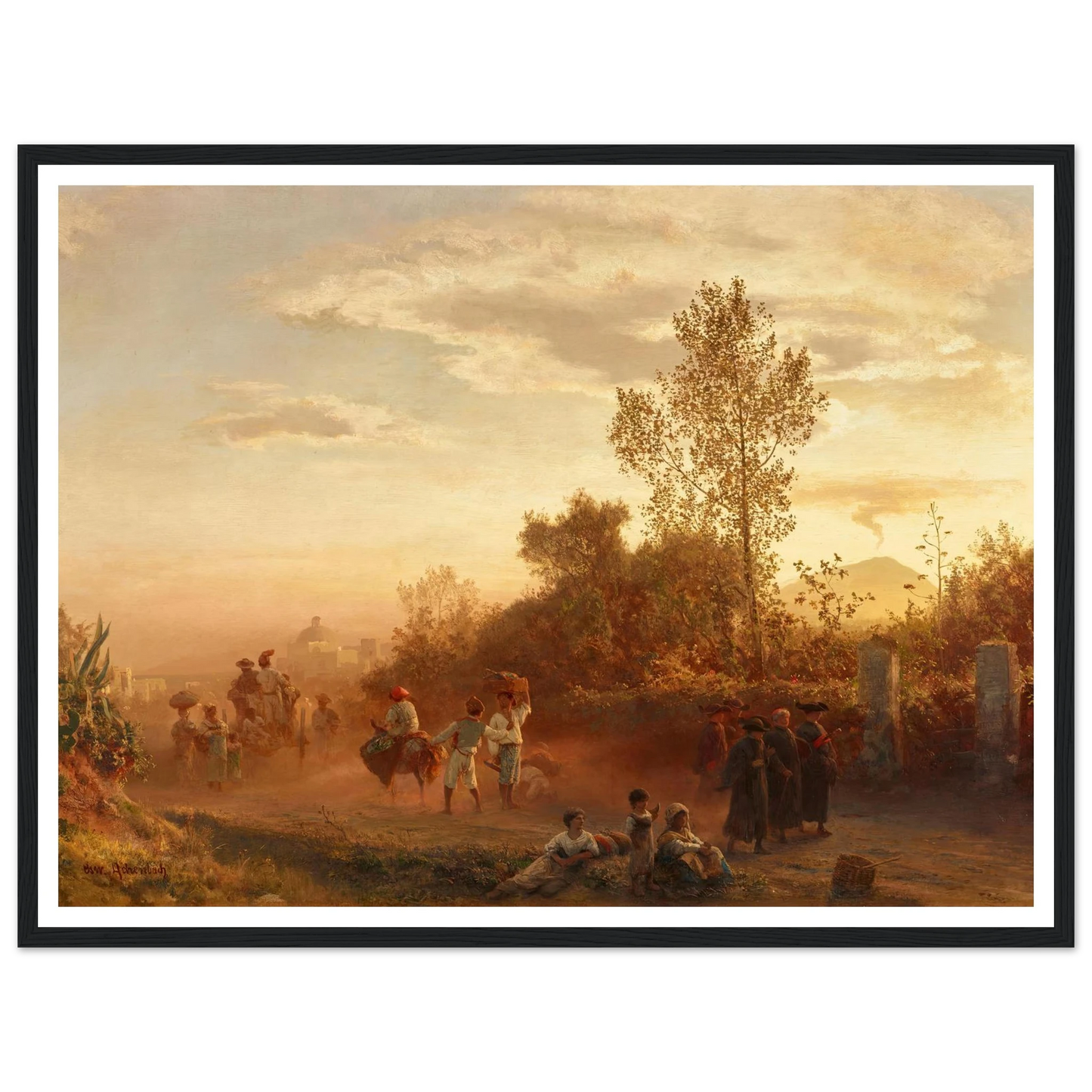 Landstraße bei Neapel mit Vesuv im Hintergrund Art Print | Oswald Achenbach-Quipham Collections